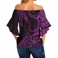 Personalised New Zealand Purple Darts Off Shoulder Wrap Waist Top Maori Fern Curve Style