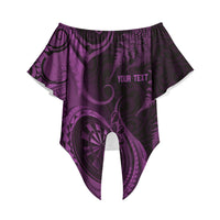 Personalised New Zealand Purple Darts Off Shoulder Wrap Waist Top Maori Fern Curve Style