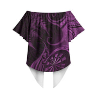 Personalised New Zealand Purple Darts Off Shoulder Wrap Waist Top Maori Fern Curve Style