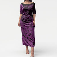 Personalised New Zealand Purple Darts Puletasi Maori Fern Curve Style
