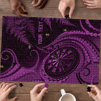 Personalised New Zealand Purple Darts Puzzle Maori Fern Curve Style