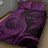 Personalised New Zealand Purple Darts Quilt Bed Set Maori Fern Curve Style