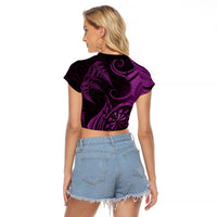 Personalised New Zealand Purple Darts Raglan Cropped T Shirt Maori Fern Curve Style
