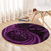 Personalised New Zealand Purple Darts Round Carpet Maori Fern Curve Style