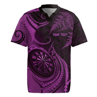 Personalised New Zealand Purple Darts Rugby Jersey Maori Fern Curve Style