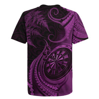 Personalised New Zealand Purple Darts Rugby Jersey Maori Fern Curve Style