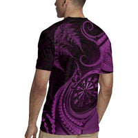 Personalised New Zealand Purple Darts Rugby Jersey Maori Fern Curve Style