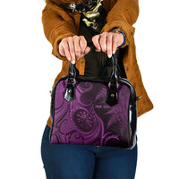 Personalised New Zealand Purple Darts Shoulder Handbag Maori Fern Curve Style
