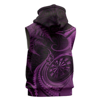 Personalised New Zealand Purple Darts Sleeveless Hoodie Maori Fern Curve Style
