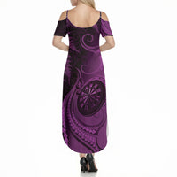 Personalised New Zealand Purple Darts Summer Maxi Dress Maori Fern Curve Style