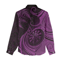 Personalised New Zealand Purple Darts Women Casual Shirt Maori Fern Curve Style