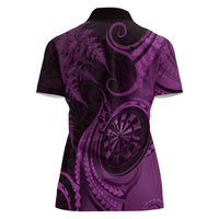 Personalised New Zealand Purple Darts Women Polo Shirt Maori Fern Curve Style