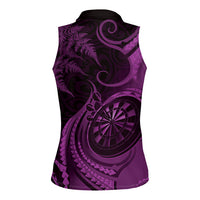 Personalised New Zealand Purple Darts Women Sleeveless Polo Shirt Maori Fern Curve Style