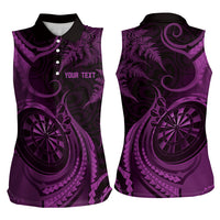 Personalised New Zealand Purple Darts Women Sleeveless Polo Shirt Maori Fern Curve Style