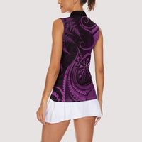 Personalised New Zealand Purple Darts Women Sleeveless Polo Shirt Maori Fern Curve Style