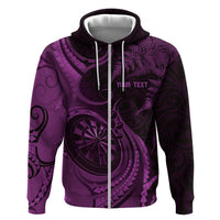 Personalised New Zealand Purple Darts Zip Hoodie Maori Fern Curve Style