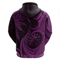Personalised New Zealand Purple Darts Zip Hoodie Maori Fern Curve Style