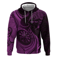 Personalised New Zealand Purple Darts Zip Hoodie Maori Fern Curve Style