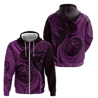 Personalised New Zealand Purple Darts Zip Hoodie Maori Fern Curve Style