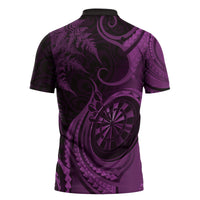 Personalised New Zealand Purple Darts Zipper Polo Shirt Maori Fern Curve Style