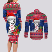Guam Christmas Couples Matching Long Sleeve Bodycon Dress and Long Sleeve Button Shirts Guaman Seal Poinsettia Felis Pasgua LT05 - Polynesian Pride
