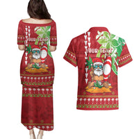 Personalised Hawaii Christmas Couples Matching Puletasi and Hawaiian Shirt Funny Santa Claus Surf Mele Kalikimaka LT05 - Polynesian Pride