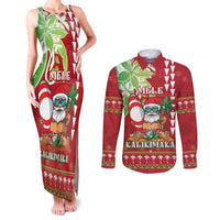 Personalised Hawaii Christmas Couples Matching Tank Maxi Dress and Long Sleeve Button Shirt Funny Santa Claus Surf Mele Kalikimaka