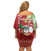 Personalised Hawaii Christmas Family Matching Off Shoulder Short Dress and Hawaiian Shirt Funny Santa Claus Surf Mele Kalikimaka