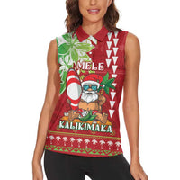 Personalised Hawaii Christmas Women Sleeveless Polo Shirt Funny Santa Claus Surf Mele Kalikimaka LT05 - Polynesian Pride