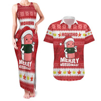 Hawaii Funny Christmas Couples Matching Tank Maxi Dress and Hawaiian Shirt Spam Musubi Santa