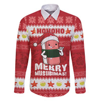 Hawaii Funny Christmas Family Matching Off The Shoulder Long Sleeve Dress and Hawaiian Shirt Spam Musubi Santa