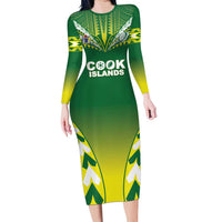 Cook Islands Rugby Custom Family Matching Long Sleeve Bodycon Dress and Hawaiian Shirt The Kukis Go Champions LT05 Mom's Dress Green - Polynesian Pride