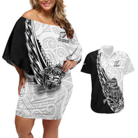 New Zealand Kiwi Rugby Custom Couples Matching Off Shoulder Short Dress and Hawaiian Shirt Go Champions Maori Pattern LT05 White - Polynesian Pride