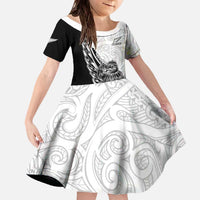 New Zealand Kiwi Rugby Custom Family Matching Off The Shoulder Long Sleeve Dress and Hawaiian Shirt Go Champions Maori Pattern LT05 Daughter's Dress White - Polynesian Pride