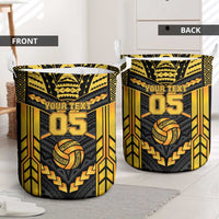 Custom Polynesia Beach Volleyball Laundry Basket Gold Polynesian Tribal Pattern - Polynesian Pride