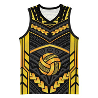 Custom Polynesia Beach Volleyball Basketball Jersey Gold Polynesian Tribal Pattern - Polynesian Pride
