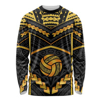 Custom Polynesia Beach Volleyball Long Sleeve Shirt Gold Polynesian Tribal Pattern - Polynesian Pride