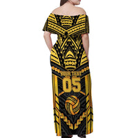 Custom Polynesia Beach Volleyball Off Shoulder Maxi Dress Gold Polynesian Tribal Pattern - Polynesian Pride