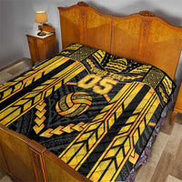 Custom Polynesia Beach Volleyball Quilt Gold Polynesian Tribal Pattern - Polynesian Pride