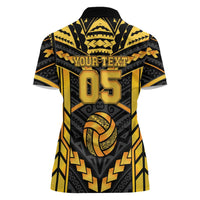 Custom Polynesia Beach Volleyball Women Polo Shirt Gold Polynesian Tribal Pattern - Polynesian Pride