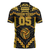 Custom Polynesia Beach Volleyball Zipper Polo Shirt Gold Polynesian Tribal Pattern - Polynesian Pride