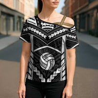 Custom Polynesia Beach Volleyball Cross Shoulder Shirt Polynesian Tribal Pattern - Polynesian Pride