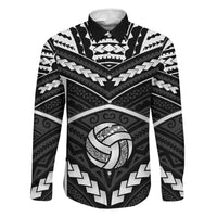 Custom Polynesia Beach Volleyball Family Matching Mermaid Dress and Hawaiian Shirt Polynesian Tribal Pattern LT05 Dad's Shirt - Long Sleeve Black - Polynesian Pride