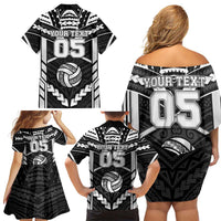 Custom Polynesia Beach Volleyball Family Matching Off Shoulder Short Dress and Hawaiian Shirt Polynesian Tribal Pattern - Polynesian Pride