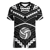 Custom Polynesia Beach Volleyball Women V-Neck T-Shirt Polynesian Tribal Pattern - Polynesian Pride
