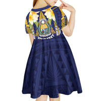 Personalised Nauru Independence Day Kid Short Sleeve Dress Coat Of Arms With Plumeria - Polynesian Pride
