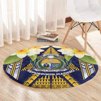 Nauru Independence Day Round Carpet Coat Of Arms With Plumeria - Polynesian Pride