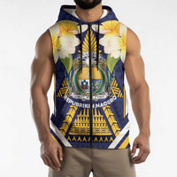 Personalised Nauru Independence Day Sleeveless Zip Hoodie Coat Of Arms With Plumeria - Polynesian Pride