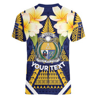 Personalised Nauru Independence Day Women V-Neck T-Shirt Coat Of Arms With Plumeria LT05 - Polynesian Pride
