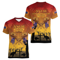 ANZAC Day Women V-Neck T-Shirt Australia And New Zealand Slouch Hats LT05 - Polynesian Pride